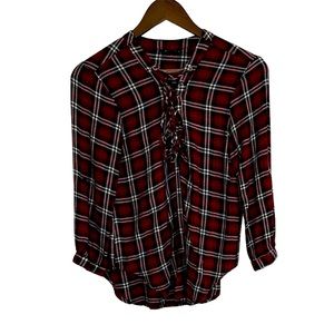 Style house, plaid rayon shirt, women’s medium